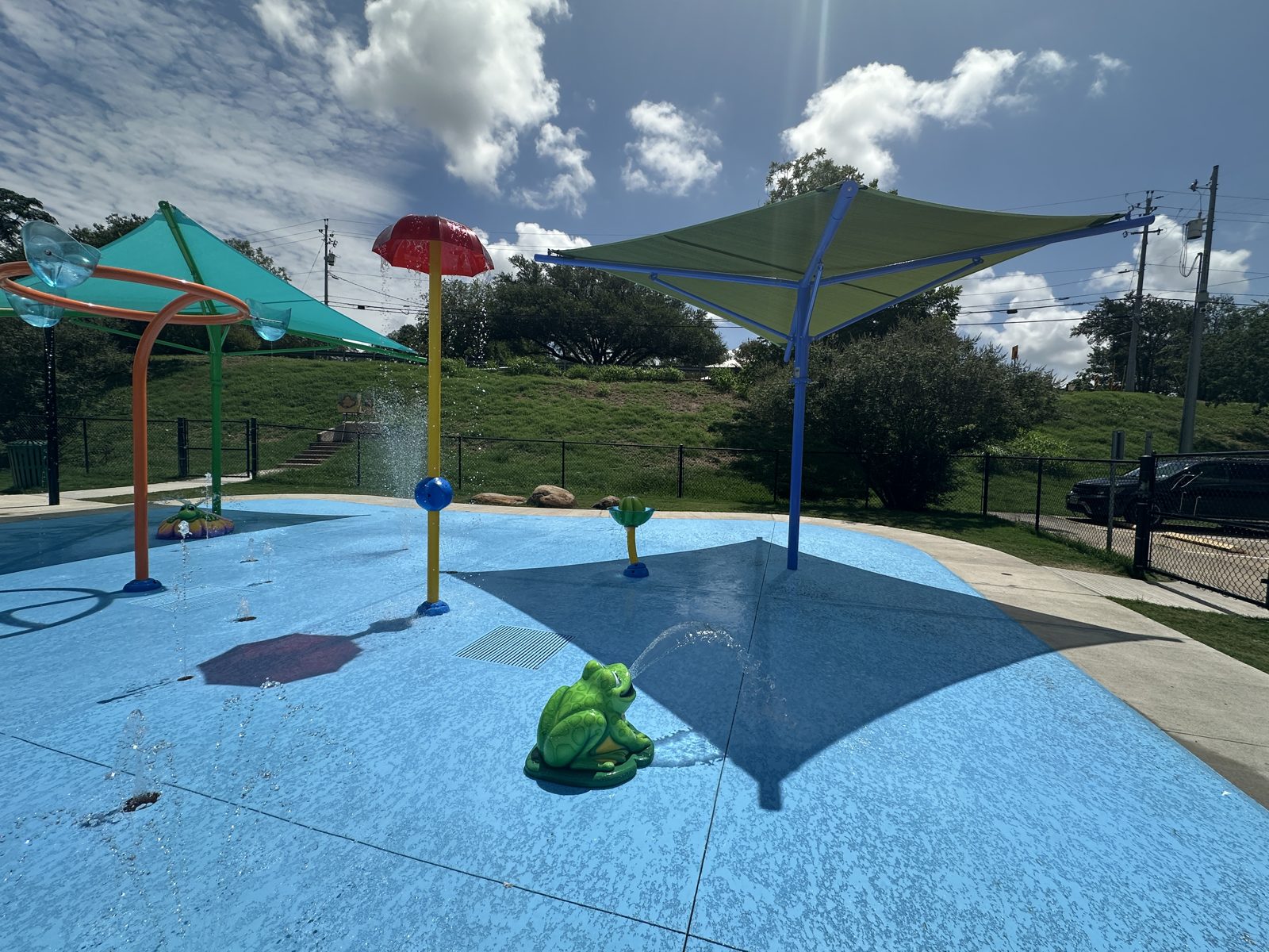 Colorful splash pad water features